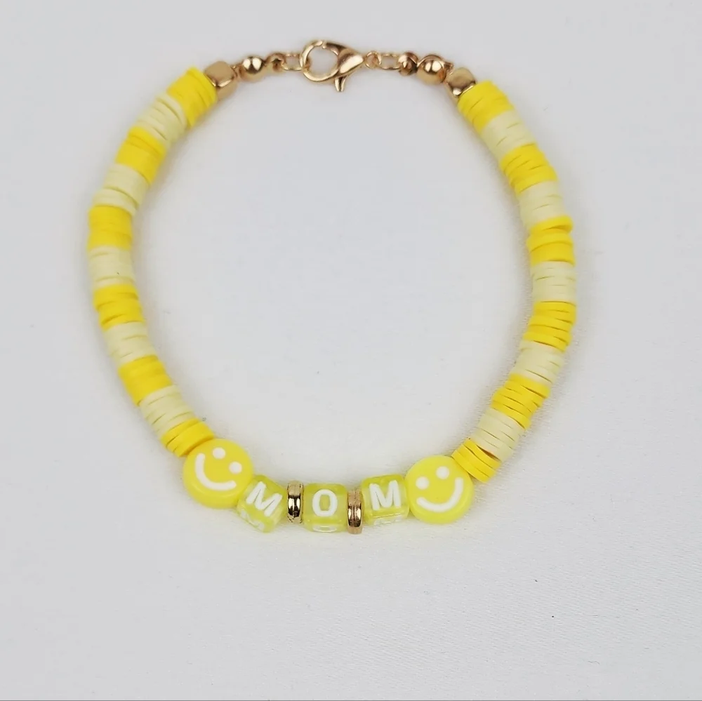 Handmade Mom Smiley Face Yellow Bracelet